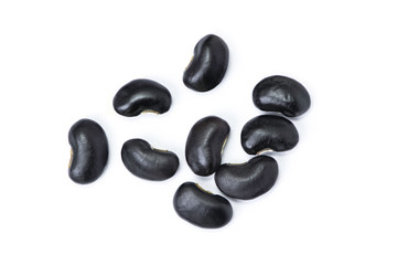 Black beans( Urad dal, black gram, vigna mungo ) isolated on white background . Overhead view. Flat lay.