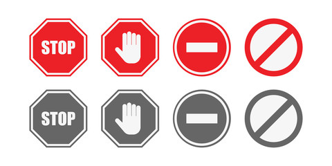 Stop set signs vector illustration in flat style.  Isolated vector sign