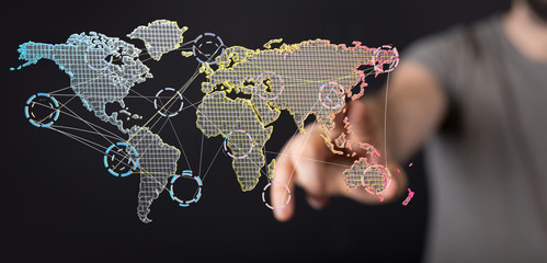 network holding in hand 3d connection data.