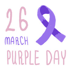 Purple ribbon symbol on white isolated backdrop. 26 march holiday social propaganda for medical poster, social banner, info or gift card. Flyer or cloth print. Minimal style stock vector illustration