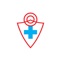 Shield with Plus and Signal Online medical service logo design vector