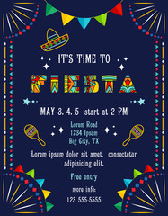 Time to Fiesta announcing poster template with festive decorative elements. - 331002454