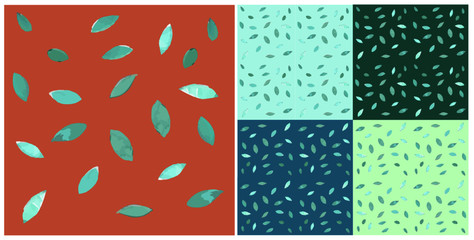 Hand painted leaves seamless pattern with vintage colour solid backgrounds