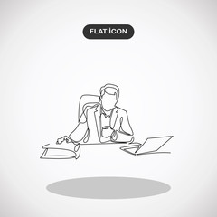 businessman in a suit sitting in a office on a chair at the computer and work with documents- continuous line drawing