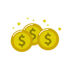 Sparkling Coins or Money Vector, Flat Illustration, Vector Element for Banking or Accounting Design