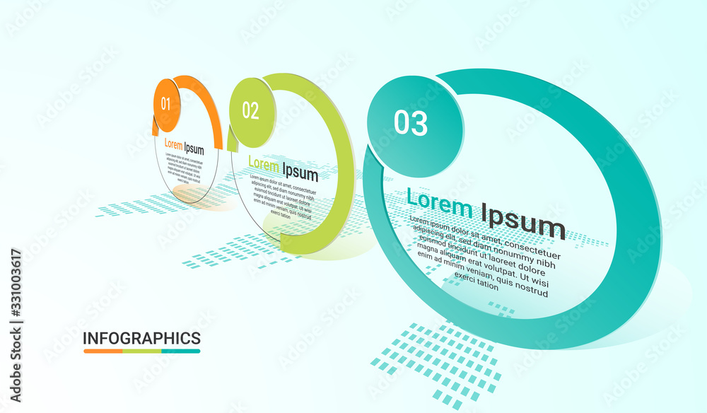 Poster infographics 3 step on world map background. perspective design vector illustration.