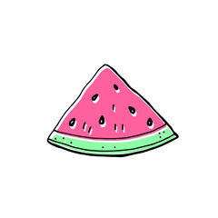 Slice of watermelon Isolated on a white background. Hand drawing sketch. Vector stock illustration.