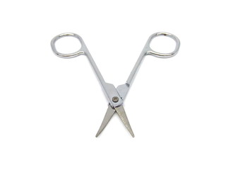 Nose hair scissors or nose hair clipper isolated on white background. Cuticle cutter. Cuticle scissors. Manicure scissors. Nail clipper. Nail cutter.