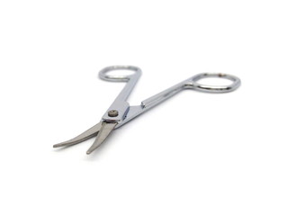 Nose hair scissors or nose hair clipper isolated on white background. Cuticle cutter. Cuticle scissors. Manicure scissors. Nail clipper. Nail cutter.