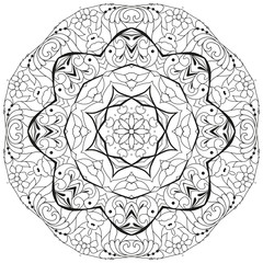 Hand drawn zentangle circular ornament for coloring page.