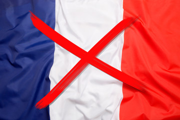 Crossed out flag of France, curfew concept
