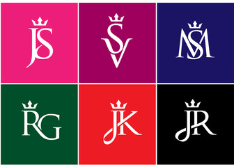 elegant initial two letter combination with crown logo vector, Creative Lettering Logo Vector Illustration.