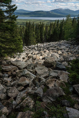 Kurums in the mountains of the Urals, stone river