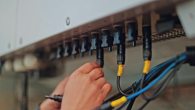 Solar electrical connection box. Solar photovoltaic panel electric box collector outdoors