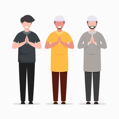 Male Muslim people flat character illustration in ramadan season