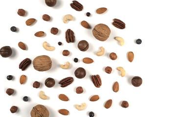 Different nuts on a white background