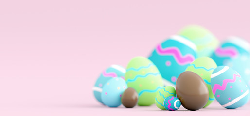 Easter composition on a color background - 3d rendering