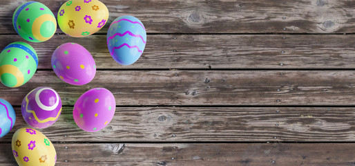 Obraz premium Easter composition on a wooden background - 3d rendering