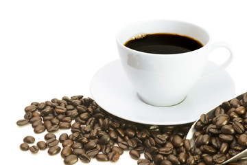 coffee cup isolated on white background decoration with coffee beans