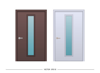Set of vector realistic doors isolated on white background. Entrance door with glass insert.