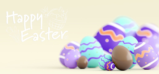 Easter composition on a color background - 3d rendering