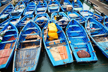 Blue boats, port, Essaouira, Morocco 