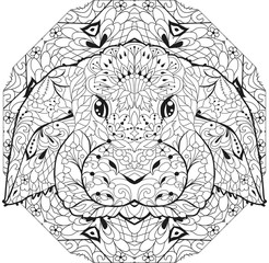 Zentangle rabbit head with mandala. Hand drawn decorative vector illustration for coloring