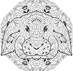 Zentangle rabbit head with mandala. Hand drawn decorative vector illustration for coloring