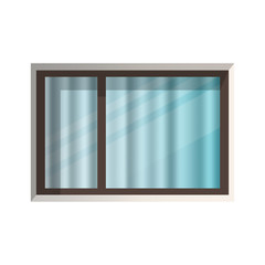 Realistic vector window. A window with transparent glass and a curtain is isolated on a white background. Element for the design of houses and villas.