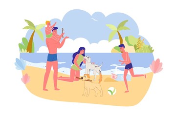 Big Family with Favorite Pets on City Beach Banner