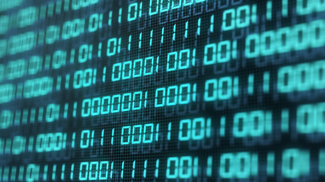 Digital binary code number on computer screen background. Blue green digital numeral software global network. Cyber security and hacker interrupt concept. Big Data technology. 3D illustration - Powered by Adobe