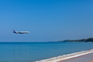 Fototapeta na wymiar Aeroflot Russian Airlines airline landing at Phuket international airport
