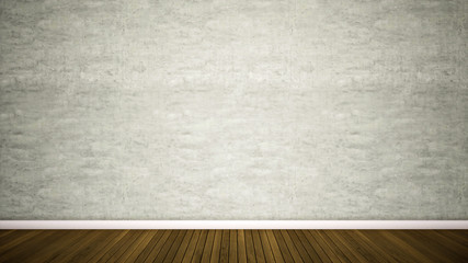 Concept or conceptual vintage or grungy brown background of natural wood or wooden old texture floor and concrete wall for contrast. A 3d illustration metaphor for time, material, solitude or rust
