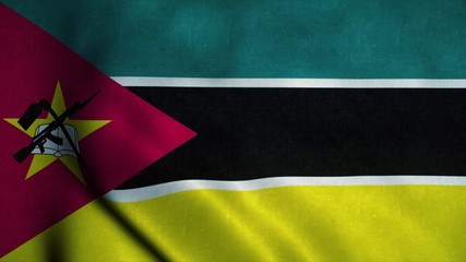 Mozambique flag waving in the wind. National flag of Mozambique. Sign of Mozambique. 3d illustration