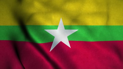 Myanmar flag waving in the wind. National flag of Myanmar. Sign of Myanmar. 3d illustration