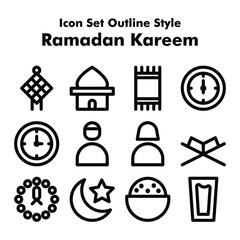 Ramadan Kareem black and white icons set