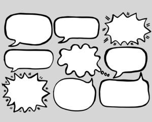 Hand drawn set of speech bubbles. Vector illustration.