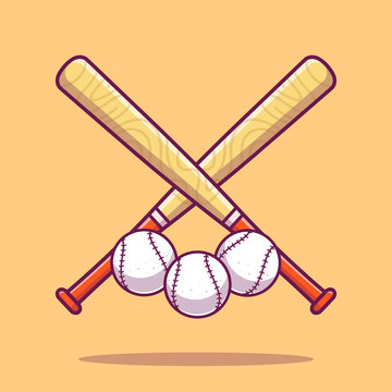 Baseball Vector Icon Illustration. Baseball Sticks And Ball, Sport Icon Concept White Isolated. Flat Cartoon Style Suitable for Web Landing Page, Banner, Sticker, Background