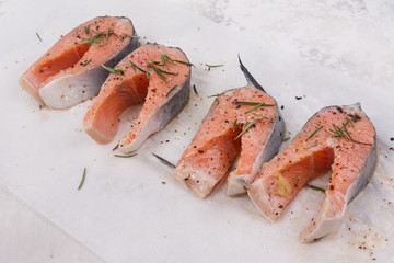 Seasoned salmon steaks