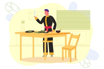 Man Preparing Sushi in Asian Restaurant, Banner.