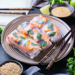 Spring or summer rolls with rice paper, shrimp and vegetable