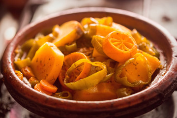 Tajine, vegetable couscous with lemons 