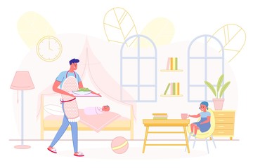 Male Housewife Taking Care of Little Children