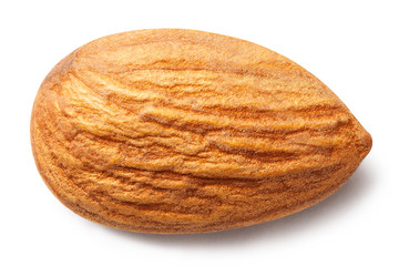 Single almond, isolated on white background