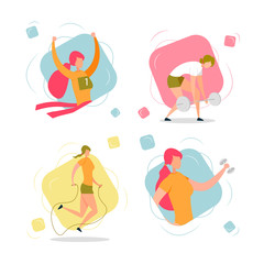 Active Woman Cartoon Character Sport Training Set.