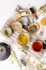 Variety of green, black and matcha tea