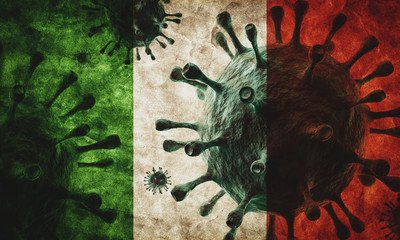 Coronavirus against Italy grunge flag. Virus causing epidemic
