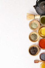 Variety of green, black and matcha tea
