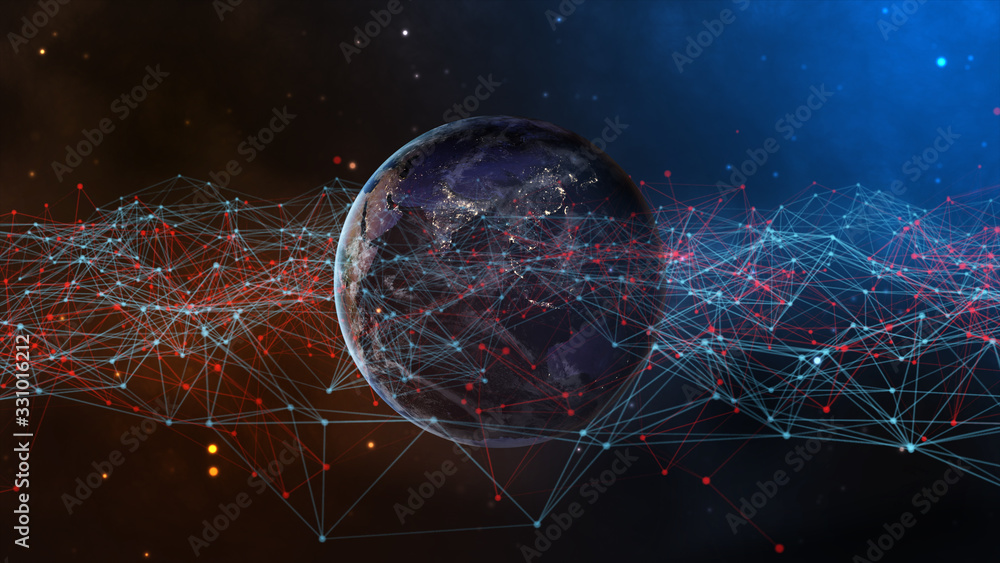 Poster concept of communication network technology for internet business. world of global network and telec