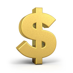 Golden Dollar Currency Icon Isolated, 3D gold Dollar symbol with white background, 3D rendering